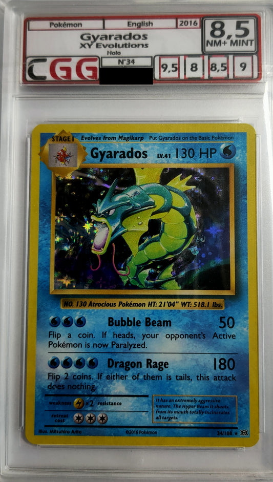 Carte Pokémon Gradée Anglaise GYARADOS HOLO 34/108 CGG 8.5 NM-MINT!